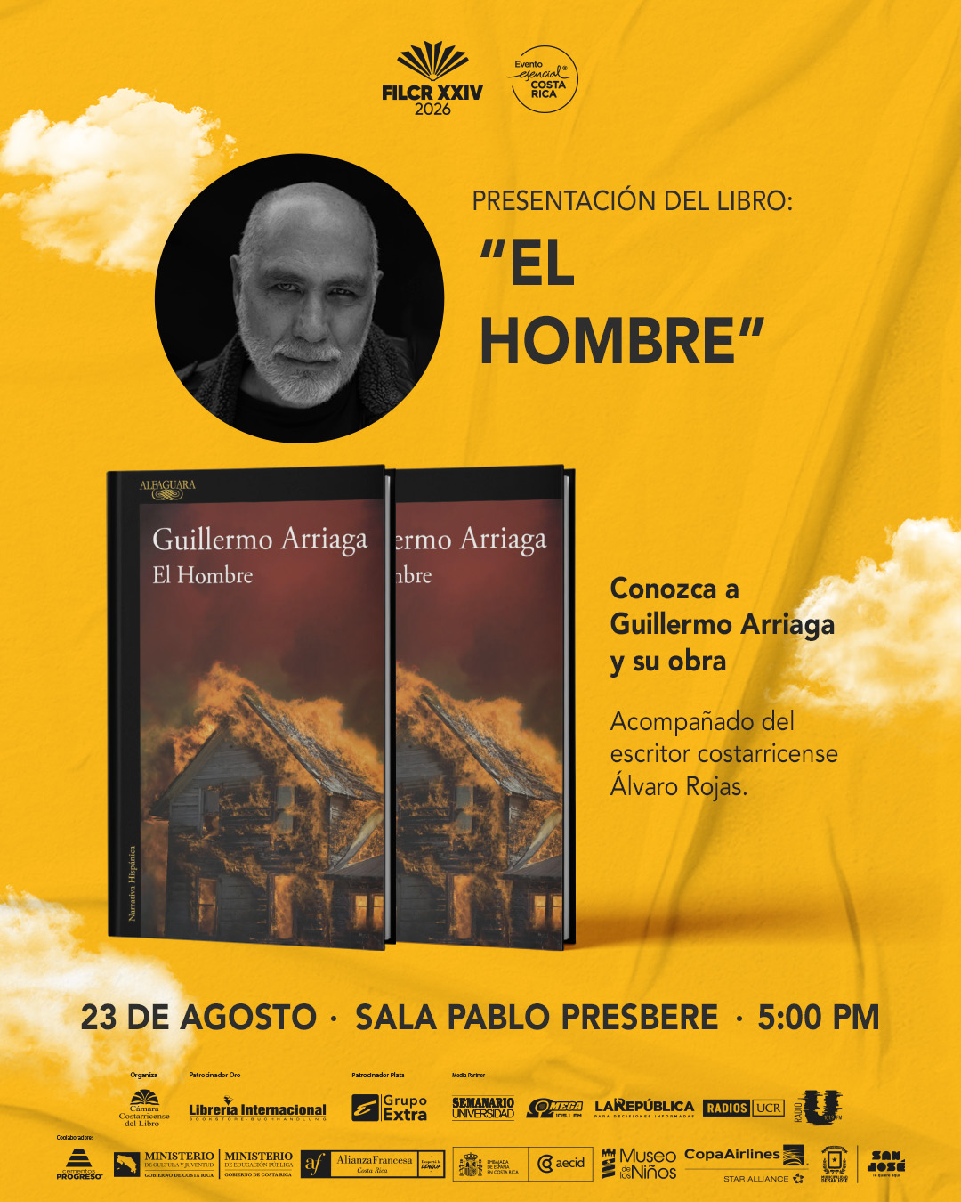 GUILLERMO ARRIAGA ENCABEZARÁ PARTE DE LA PROGRAMACIÓN DE LA XXIV FERIA INTERNACIONAL DEL LIBRO DE COSTA RICA